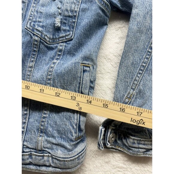Art Class Denim Jacket Kids Girls 7/8 Blue Distressed Button Up w/Pockets - Picture 4 of 7